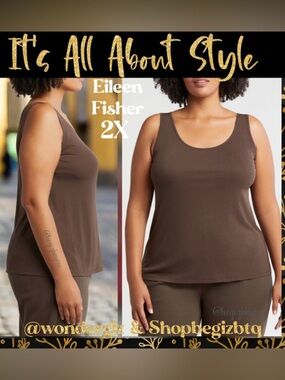 NWT Eileen Fisher Scoop Neck Silk Tank Color Wren Plus Size 2X